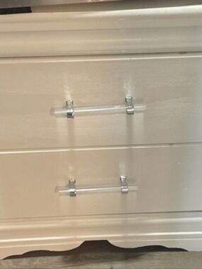 white two drawer nightstand 25in Length 21.5 Wide 15in Deep